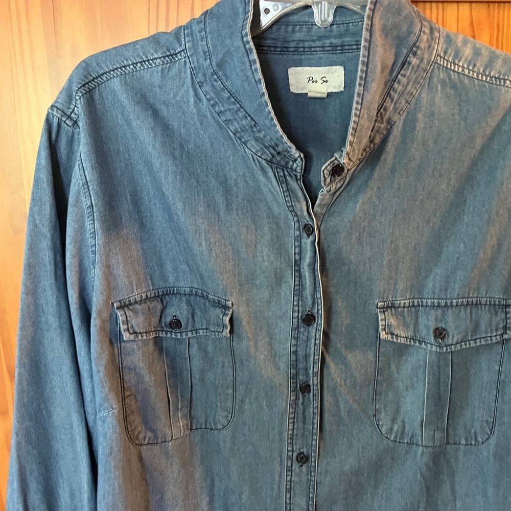 Per Se Light Blue Denim Shirt - Picture 2 of 4